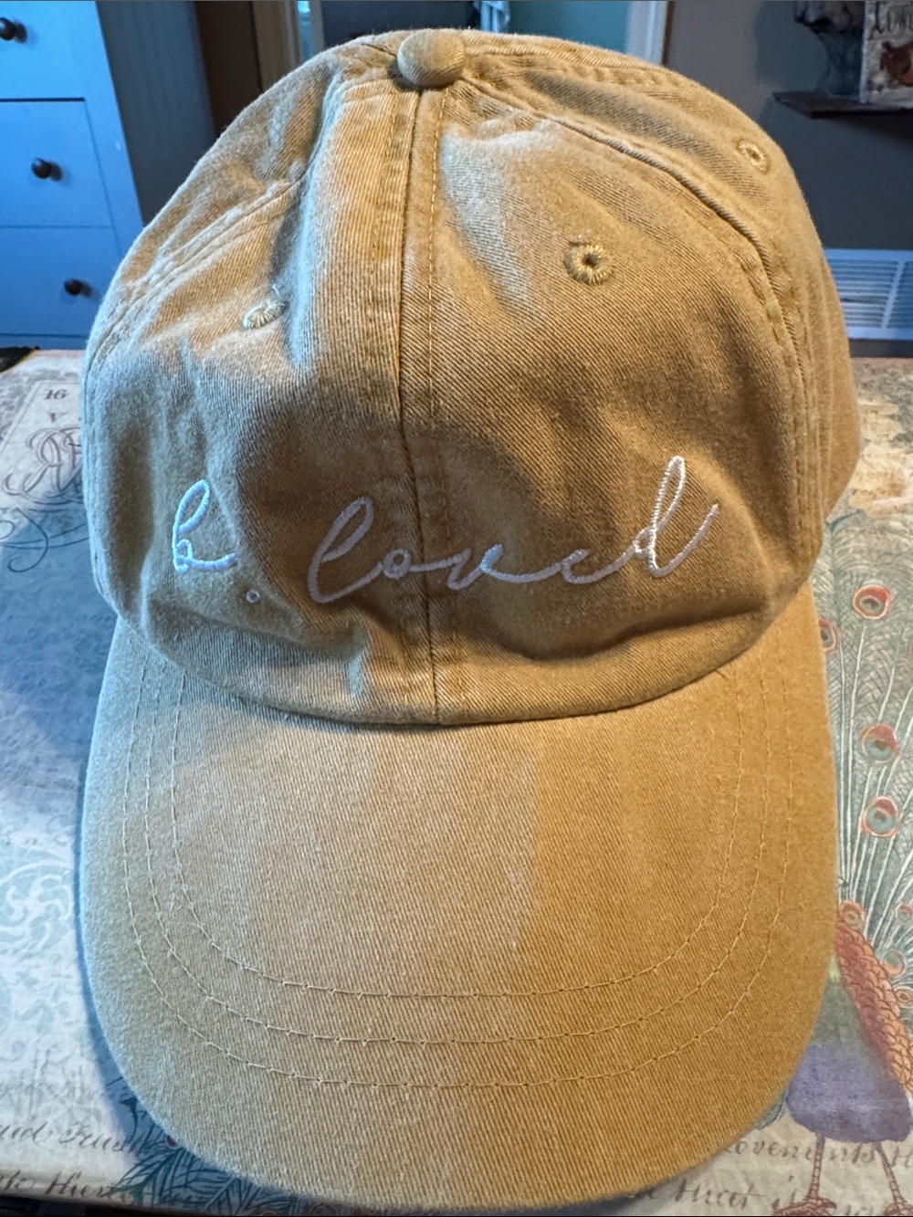 Adams Pale Yellow Baseball Cap with b. loved script